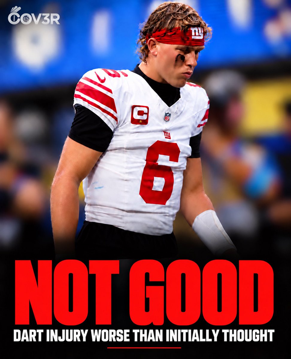 Cover3NewYork's tweet photo. This one hurts. We finally had a reason to believe in this Giants offense again, and now Jaxson Dart could miss the rest of the season.

Forget football for a second. Just hoping the Jaxson avoids surgery and comes back fully healthy. 💙 #BigBlue https://t.co/cYNsm6tNaH