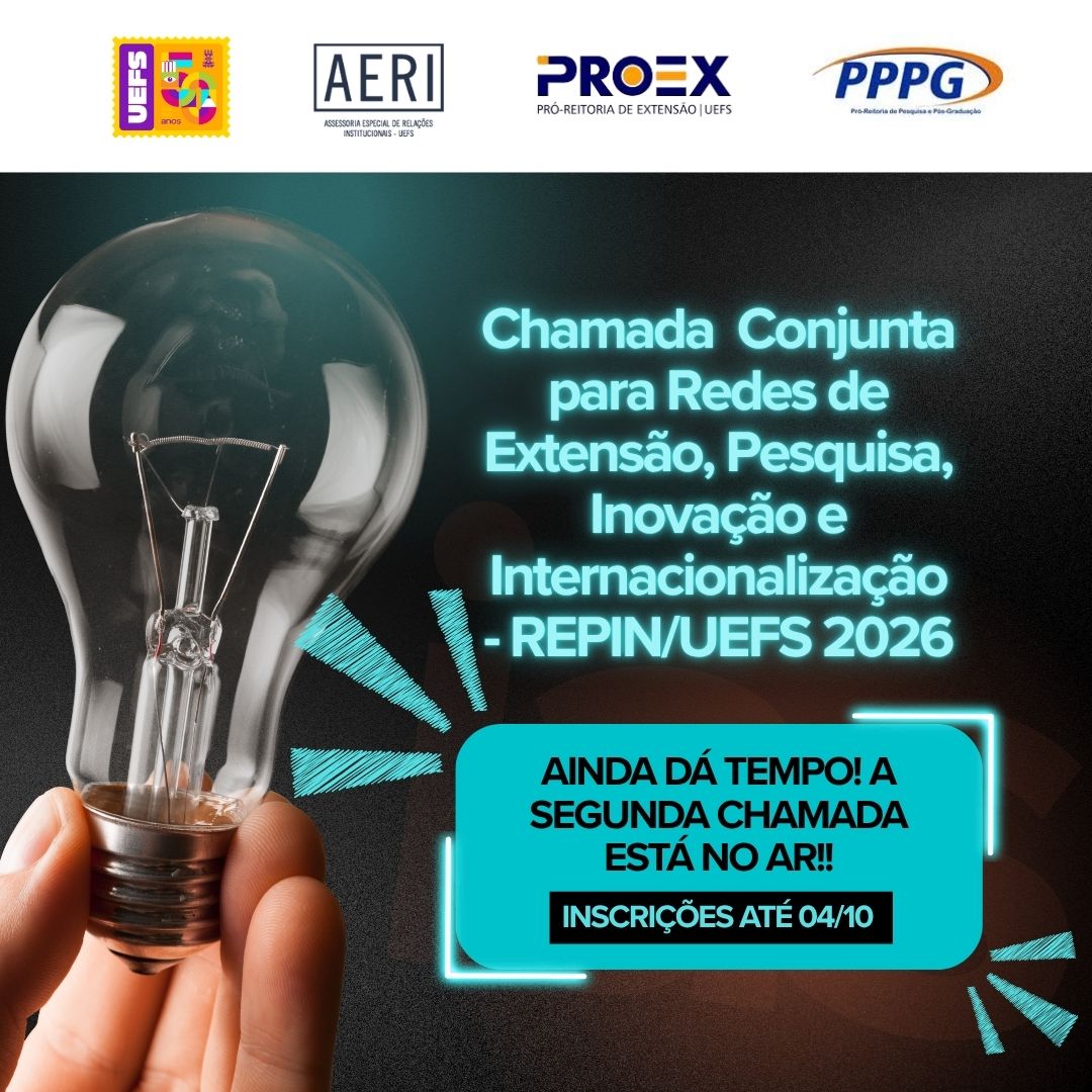 aeriuefs's tweet photo. OLHA SÓ!
NOVIDADE NA ÁREA!😍🥰
Chamada Conjunta REPIN/UEFS 2026
2ª CHAMADA
Inscrições até 04/outubro/2026
Confira!
https://t.co/I3rKedTRsY
#REPIN2026 #segundachamada #chamadaconjunta #aindadatempo #InternacionalizaçãoUEFS #PesquisaEExtensão #cooperaçãoacadêmica
@UEFSoficial https://t.co/dLjfd7DjFc