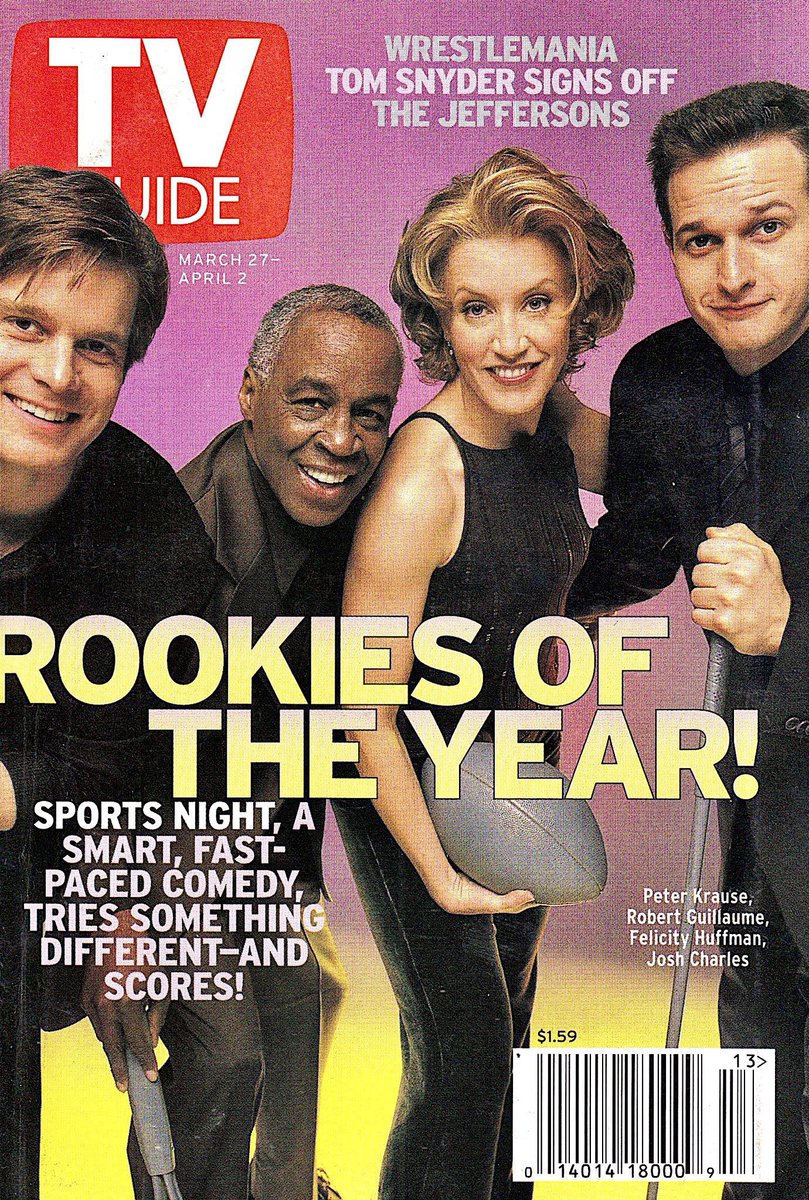 RetroNewsNow's tweet photo. 📺DEBUT: Aaron Sorkin’s ‘Sports Night’ starring Josh Charles, Peter Krause, Felicity Huffman and Robert Guillaume premiered 28 years ago, September 22, 1998, on ABC https://t.co/RdpjbLA0T4