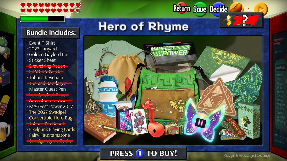 MAGFest's tweet photo. If we offered a "second chance" pre-order merch pack with most of the stuff in the $200 Hero of Rhyme tier (but not quite everything), would people who missed out on the pre-order merch be interested in that? https://t.co/bmP9Arzffu