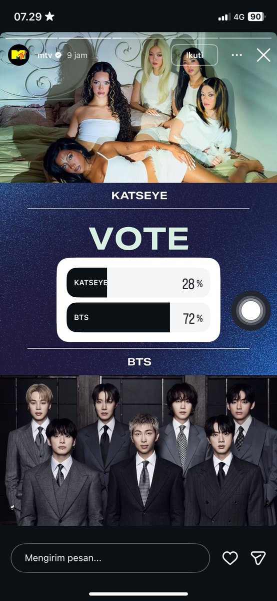 jjkstaan2's tweet photo. final nanti tau lah ya bts lawan siapa
kalo kalian masih sepelein vote ini siap aja klo kalah dan diejekin sama lawan. liat aja persentase sekarang yg unggul, bts masih dibawah dan besok final gak ada persentase nya😭
army kalian kemana?tolong vote untuk BTS!!!! https://t.co/d3tgcg5EUI