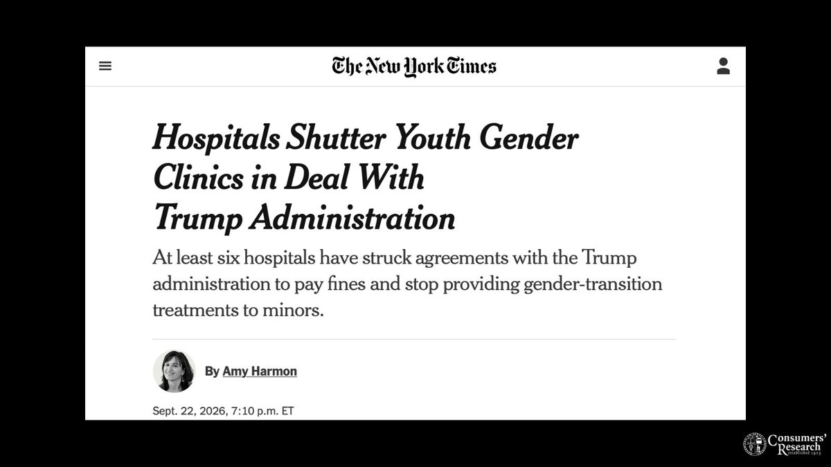 WillHild's tweet photo. REPORT: 6 major hospitals have agreed to "stop providing gender-transition treatments to minors" and pay millions in fines, following an investigation by @AAGShumate at Department of Justice.
@ClevelandClinic, @MountSinaiNYC, @TexasChildrens, @CTChildrens, @NYULangone and @ChildrensPgh all folded under pressure from the Trump Administration.
As part of the individual agreements, several of the hospital will even provide free medical care to former patients who wish to detransition.
In a statement, @AGToddBlanche said the agreements show that “hospitals that target children in these practices and then fraudulently obtain payment for the procedures will be held to account.” He also said that this is only the beginning — the DOJ is continuing to seek agreements with other hospitals that targeted children with trans ideology.
We've been sounding the alarm on large non-profit hospitals pushing this and other woke nonsense — including @ClevelandClinic and @MountSinaiNYC — as part of our Bad Medicine campaign.
We're glad to see @AGToddBlanche and Assistant Attorney General for @DOJCivil, @AAGShumate, are holding some of the worst actors accountable and even more glad to hear that this is only the beginning 👇