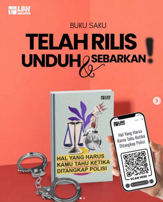 MenteriPekerja's tweet photo. INFORMASI PENTING 🚨🚨🚨

LBH JAKARTA mengeluarkan Buku Saku berjudul “Hal yang Harus Kamu Tahu Ketika Ditangkap Polisi”.

Buku saku ini menjelaskan secara sederhana cara kerja sistem peradilan pidana, arti tindak pidana dan upaya paksa, serta alasan hukum dan HAM dibutuhkan untuk membatasi wewenang aparat. Pembaca juga diajak memahami haknya saat ditangkap atau menghadapi upaya paksa lain.

Tujuannya jadi bekal bagi siapa pun yang berhadapan dengan aparat. Memahami hak penting bukan hanya bagi orang yang sedang diproses hukum, tetapi juga agar peradilan pidana tetap adil dan tidak sewenang-wenang.

UNDUH DAN SEBARKAN‼️