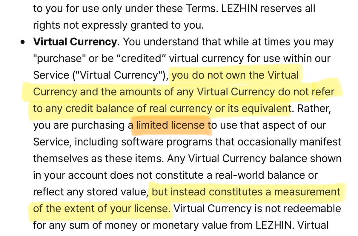 citruswithsweet's tweet photo. In light of the Tapas news, I wanted to share Lezhin’s TOU for Content and virtual currency. 
We don’t own the chapters we “buy”, only a “license” to access them while they’re available on Lezhin  #tapas #lezhin https://t.co/unNdHu9Rdb