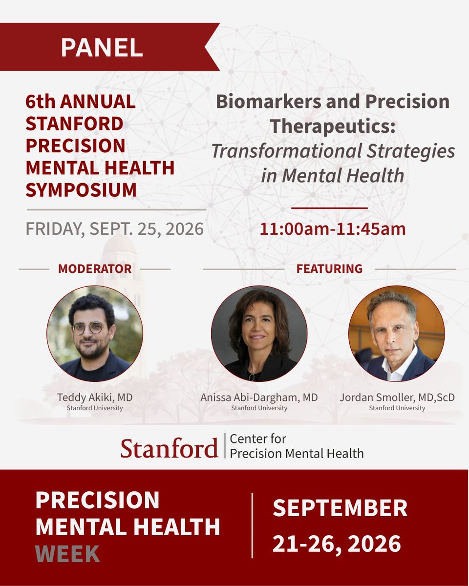 Stanford_CPMH's tweet photo. This afternoon, we are spotlighting our SPARCLE study, which explores how an FDA-approved medication may treat one of the six circuit biotypes of depression identified by Dr. Williams and the team at the Center for Precision Mental Health. 

The SPARCLE study is currently recruiting adults in California between 18 and 65 years old.   To learn more or enroll in the SPARCLE study, check out our webpage at https://t.co/etRFMRLIlc.   

To learn more about Dr. Akiki's work and how biomarker-guided trials are transforming the field, be sure to stop by the "Biomarkers and Precision Therapeutics: Transformational Strategies in Mental Health" panel during the Precision Mental Health Symposium this Friday, September 25! 

 #PrecisionMentalHealthWeek #StanfordPMH #PrecisionPsychiatry
