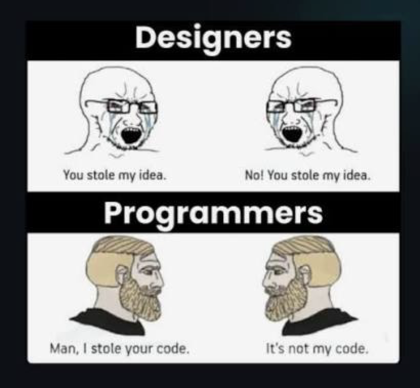 mlperego's tweet photo. This whole @threejs + AI situation really reminds me of this meme, except the developers have become the designers

And the designers are still designers, but at least they have good visual taste when they're experimenting with AI https://t.co/LhCegXPIcm