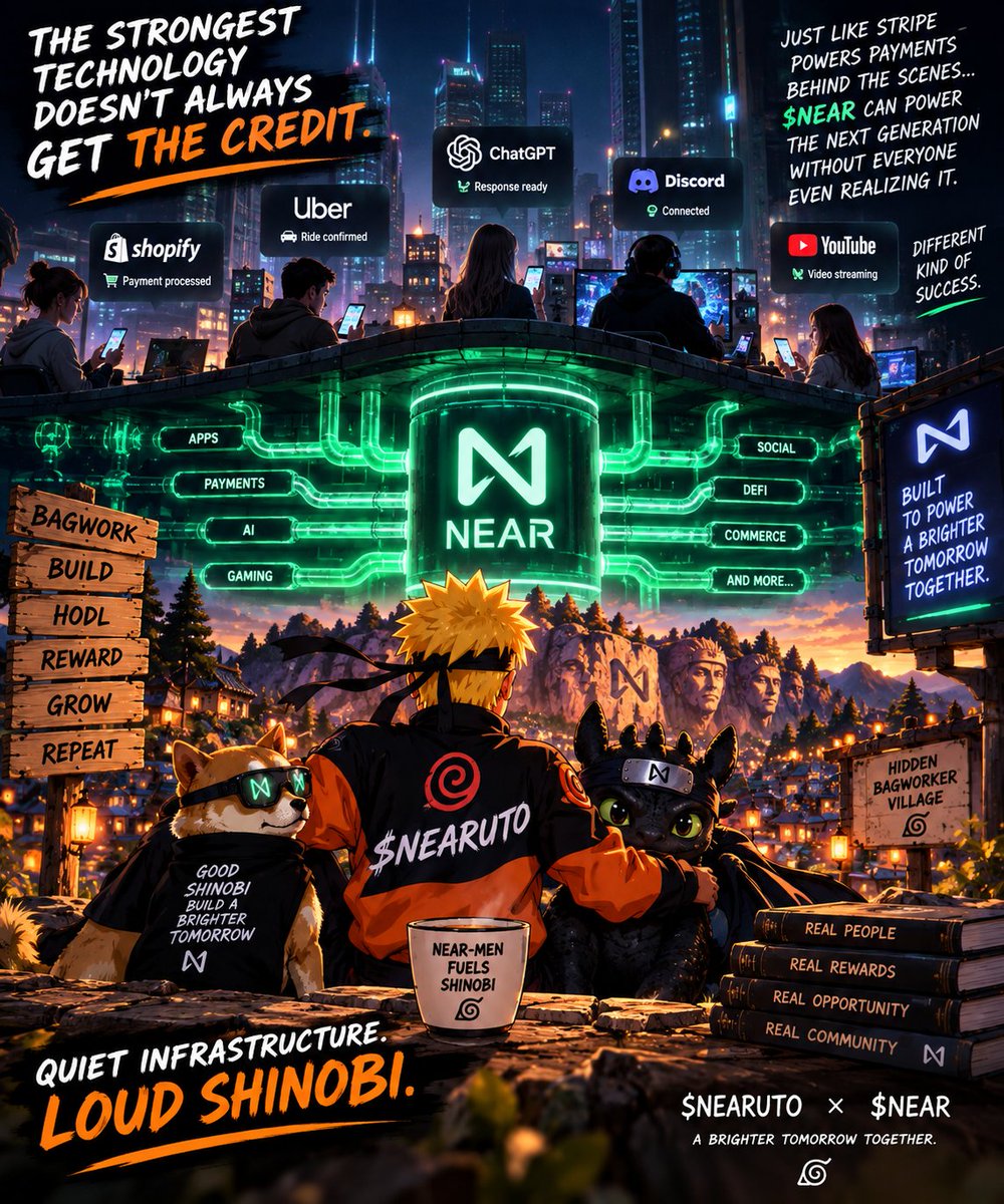 Nearuto_'s tweet photo. The strongest jutsu isn’t always the loudest one. 🥷🟢
If $NEAR becomes infrastructure people use every day without even needing to know it’s underneath them… that’s a pretty damn interesting future.
While the builders work on the rails, the Hidden BagWorker Village will keep doing our part to make a little more noise on top of them. 😂🍥
Quiet infrastructure. Loud Shinobi.
$NEARUTO 🤝 $NEAR 🔥