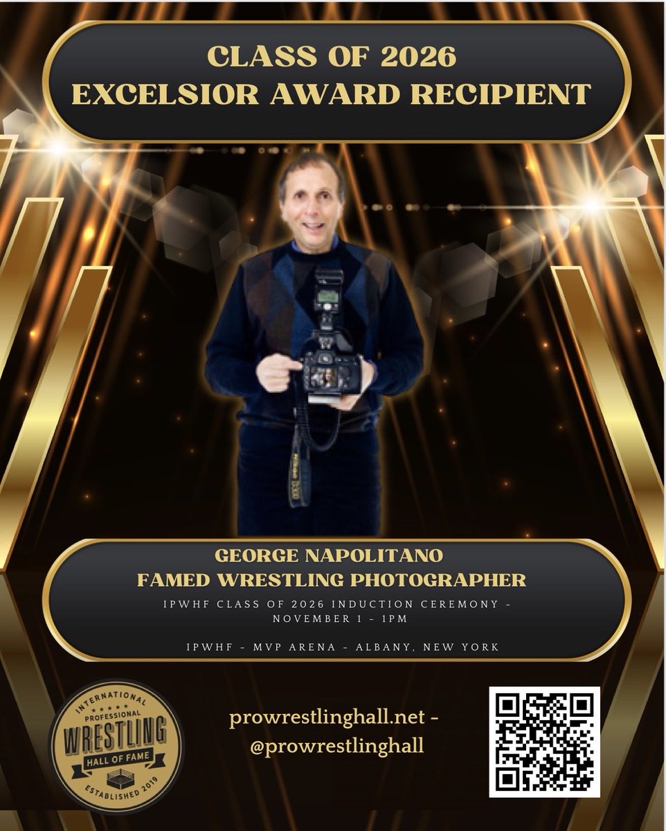 IPWHF's tweet photo. @Starshot9 George Napolitano, your IPWHF 2026 Excelsior Award recipient.

George, welcome to the International Professional Wrestling Hall of Fame. 👊🏻 https://t.co/uPEWNWeCFX