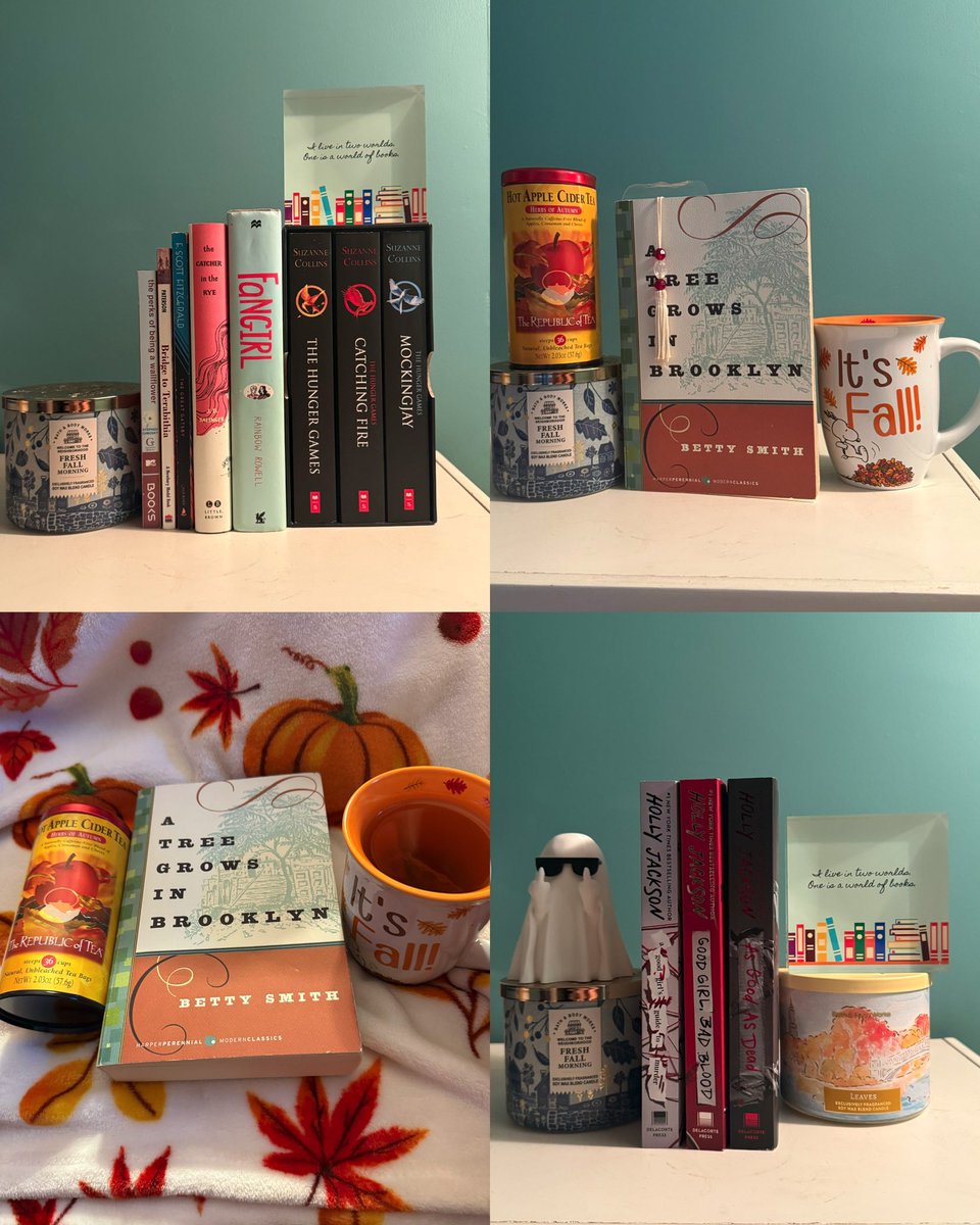 DropandRead24's tweet photo. Happy Fall y’all!! I’m still currently reading A Tree Grows in Brooklyn for my book club, but the rest of the books, I actually have read! They all remind me of Fall, even though I may not have read them all in the Fall, hahaha!! But still! https://t.co/au5IyByZBf