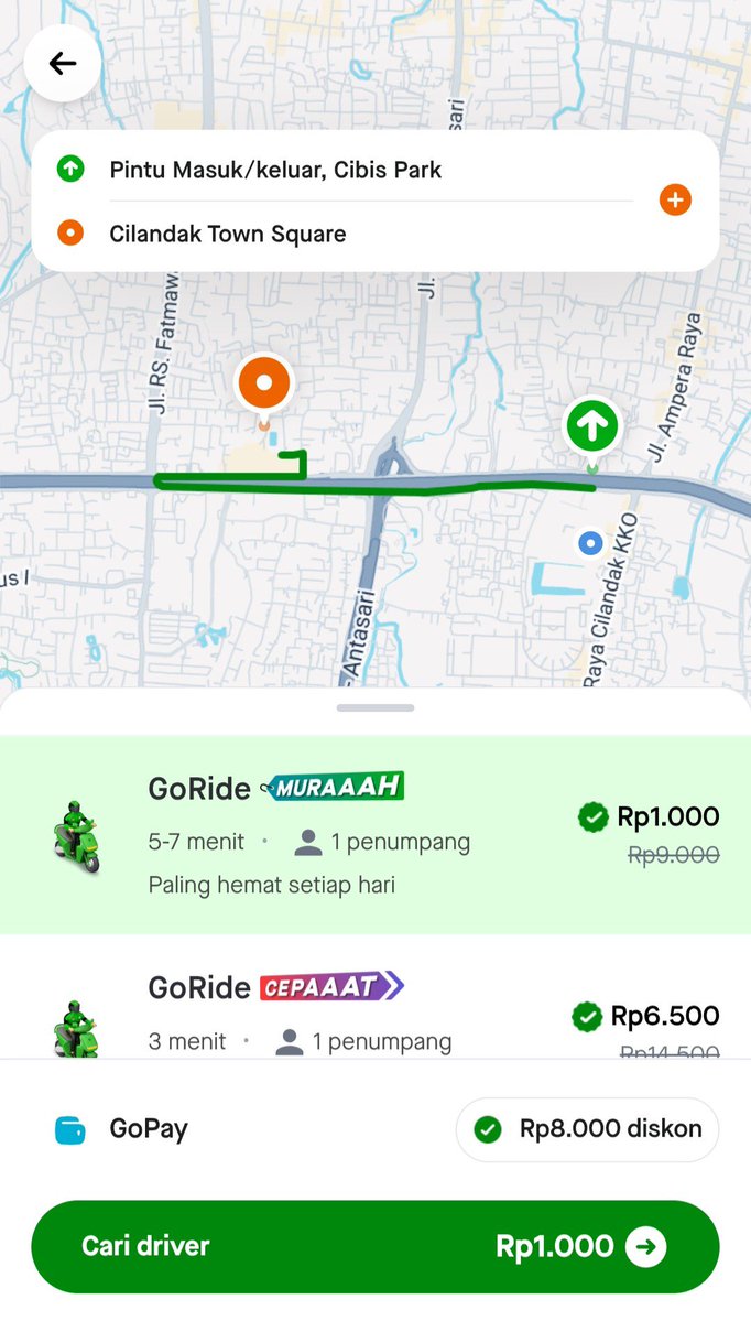 AbangHji's tweet photo. go ride murah begini siapa yang nggak tergoda wkwk, di aplikasi GoPay keliatan GoRide mulai dari Rp1.000 aja #GOJEKDIGOPAYMULAIDARI1000 https://t.co/ES8ajjUhMB
