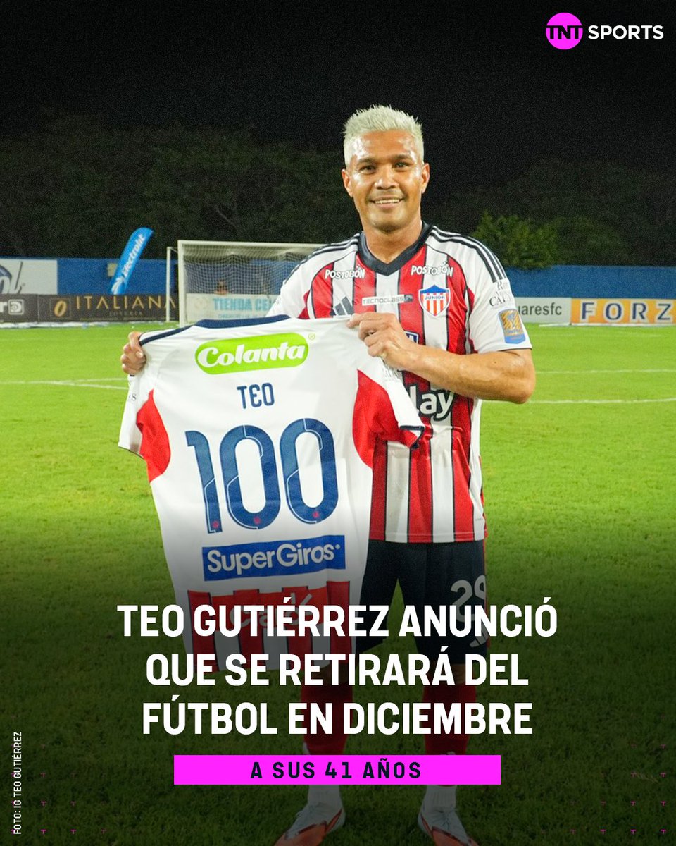 TNTSportsAR's tweet photo. TEO CUELGA LOS BOTINES 🚨🇨🇴

A sus 41 años, Teófilo Gutiérrez anunció su RETIRO de la actividad profesional a fin de año y la realización de su partido despedida el próximo 19 de diciembre.

🗣️“No es fácil decir adiós. Todas las noches lo vengo meditando. No es fácil, pero siempre hay un punto final. Agradecimiento a Dios. A mi familia, que siempre ha estado en esos momentos difíciles. Sobre todo, agradecer a esos jugadores que me hicieron cada vez más completo”, declaró, quien vivirá su homenaje en el estadio de Junior de Barranquilla.

¿Qué opinás de Teo? 🤔