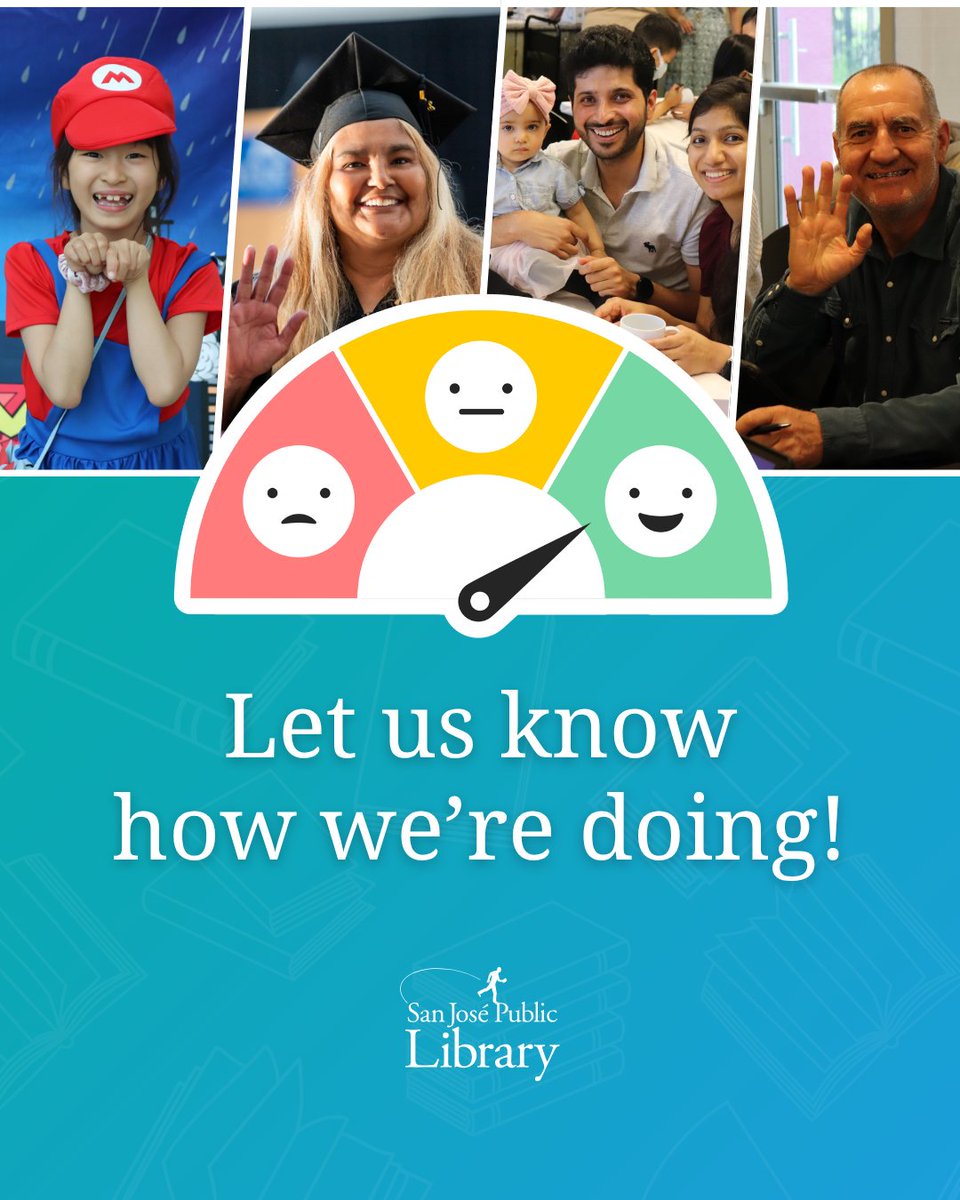 sanjoselibrary's tweet photo. We want to hear from you! π£
Share your feedback and let us know how we we're doing by taking our Customer Satisfaction Survey.
Responses to these questions are anonymous. Survey closes Oct. 4.
πSurvey at the link in our bio OR at https://t.co/dcLGw3LfwM
#RightToLibrary https://t.co/GwbGTOVNgP