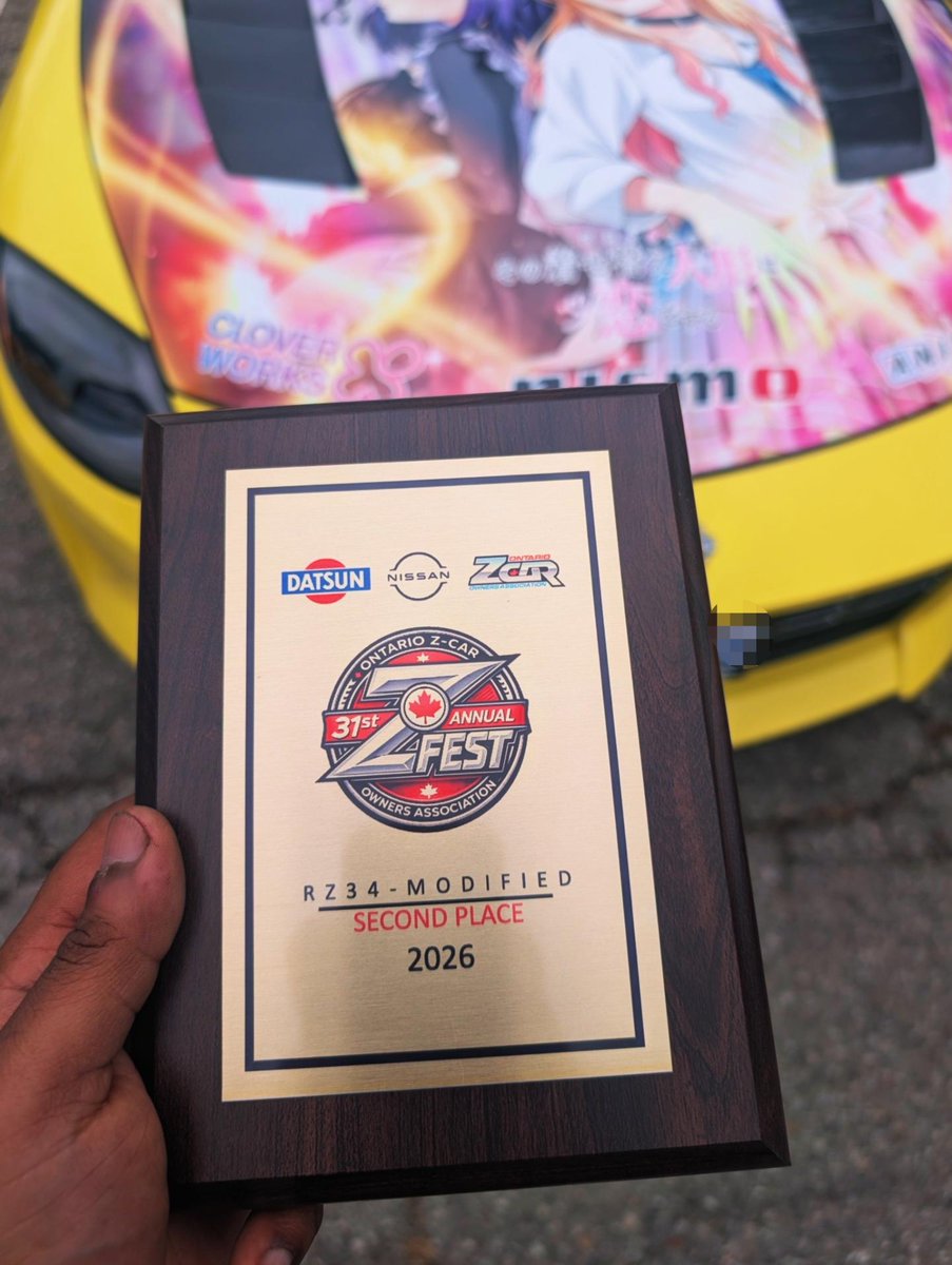 Carswithchris97's tweet photo. Yet I'm still proud of Marin, I won second place for best modified RZ34 at the Ontario Z Car Fest, everyone at the fest love my itasha wrap RZ34 so much. Marin Z makes me smile and I'm glad to have an itasha wrap RZ34 #Itasha #RZ34 #NissanZ #MyDressUpDarling #MarinKitagawa https://t.co/B7mUWIC4QB
