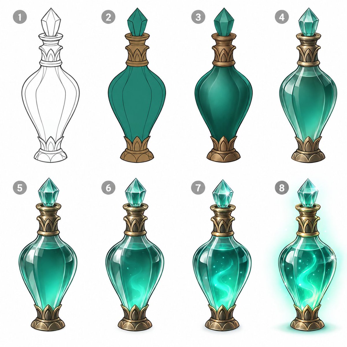 ArtHarbor_'s tweet photo. Step by step potion rendering tutorial. https://t.co/RaxN8IQNm3