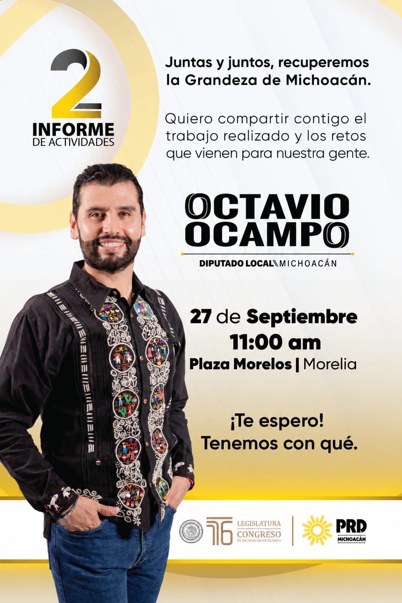 maderosario's tweet photo. @OctavioOcampo21  rendirá este domingo su informe legislativo, tu presencia nos fortalece , ¡No faltes! 
@PRDMich https://t.co/nu0ozsVemA