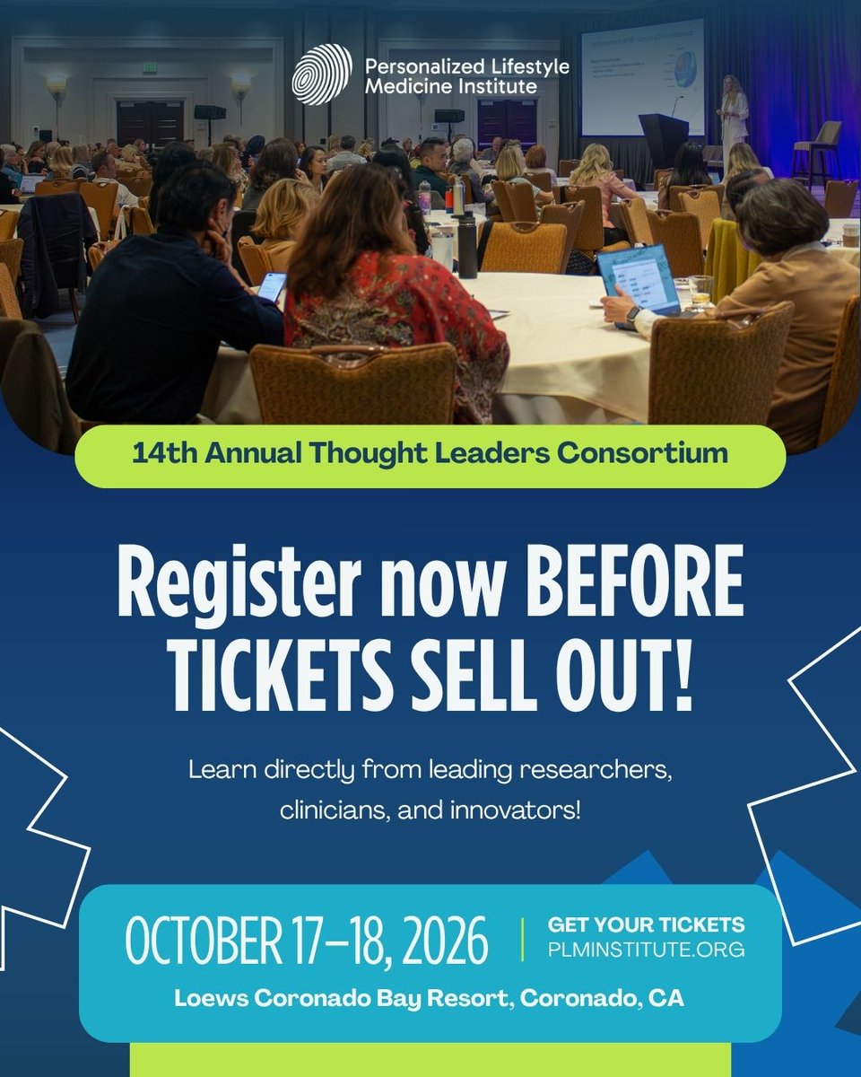 PLMInstitute's tweet photo. Register now BEFORE TICKETS SELL OUT for the 14th Annual Thought Leaders Consortium.
Held in the beautiful Loews Coronado Bay Resort for two information-packed days, October 17th & 18th.
https://t.co/Y4GcCUJX44
#plmi #personalizedmedicine #healthandwellness #healthspan #ots26 https://t.co/yYnQNlzeaJ