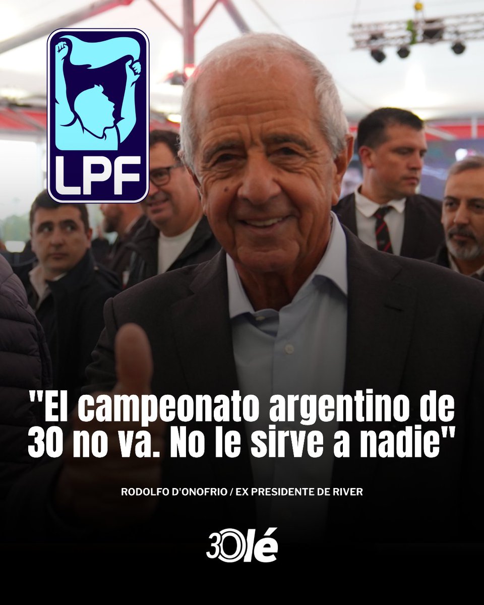 DiarioOle's tweet photo. DEL "CAMPEONATO DE 30 NO VA" A "NO INVENTEMOS COPAS" 💥

❌🏆 Rodolfo D'Onofrio, ex presidente de River, se mostró en contra del actual formato del torneo argentino y de la cantidad de copas que se juegan

📹 Nicolás Berardo https://t.co/1e21EOz9WG