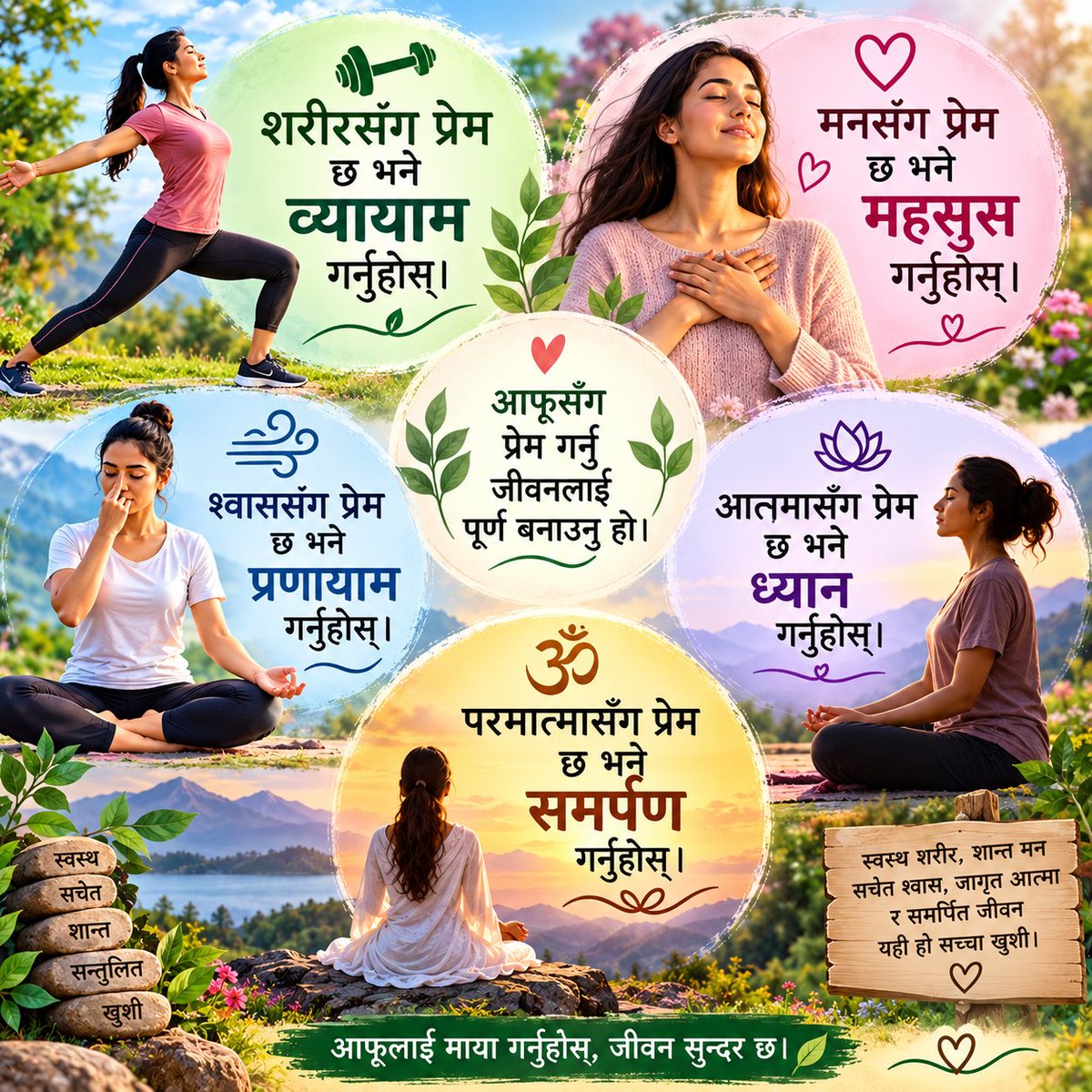 acharya_susma's tweet photo. शरीरसंग प्रेम  छ भने व्यायाम गर्नुहोस्।
मनसंग प्रेम छ भने महसुस गर्नुहोस्।
श्वाससंग प्रेम छ भने प्रणायायम गर्नुहोस्।
आत्मा संग प्रेम छ भने ध्यान गर्नुहोस्।
परमात्मासँग प्रेम छ भने समर्पण गर्नुहोस्।
शूमप्रभात 🙏🌷❤️🪔☕
सबैको जयहोस्🙏🌷 https://t.co/28CbAz0aHO