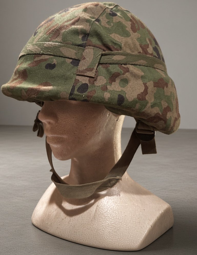 ROKA_Donkatsu's tweet photo. An old 6B7 helmet seized by the Japan Ground Self-Defence Force from a conscript belonging to Russia’s Wagner Group on the Hokkaido front in 2022. A Ground Self-Defence Force camouflage cover has been fitted to it by Japanese personnel. https://t.co/WZ2V7yjS5m