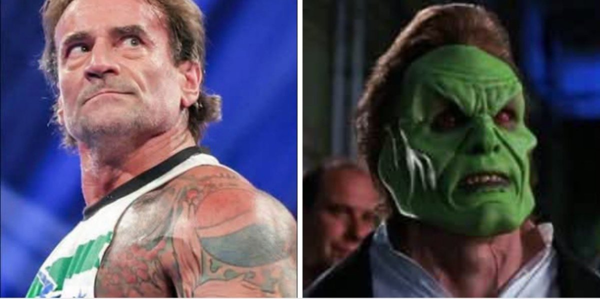 XiaSikoa's tweet photo. Somebody on Twitter said CM Punk looks like the villain from The Mask and now I can’t unsee it 🤣😂🤣😂🤣 https://t.co/f3qj2Wx0WP