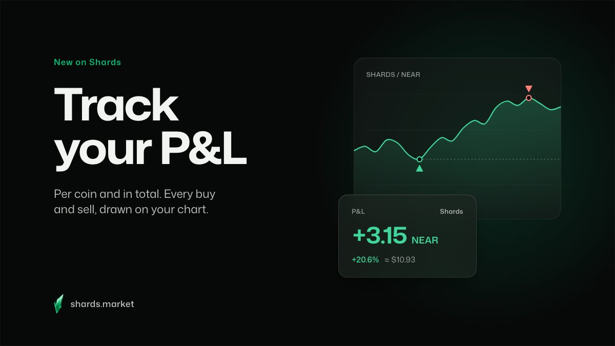 shardsmarket's tweet photo. New on Shards: track your P&amp;L.

See profit and loss per coin and in total, with every buy and sell marked on the chart. Open and closed positions, average entry, live numbers.

No spreadsheets. Just your trades, on your chart.

Live now at https://t.co/ItsLfqieZg https://t.co/KUvswxSS5T