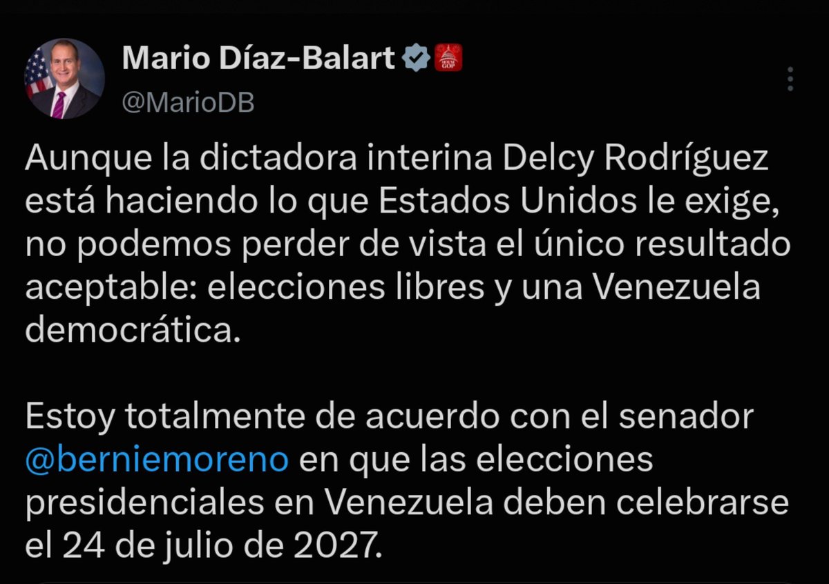 EmmaRincon's tweet photo. El congresista @MarioDB pide elecciones libres en Venezuela en el 2027, justo cuando se bloquea nuevamente el regreso de María Corina Machado al país. https://t.co/cma073lmFi