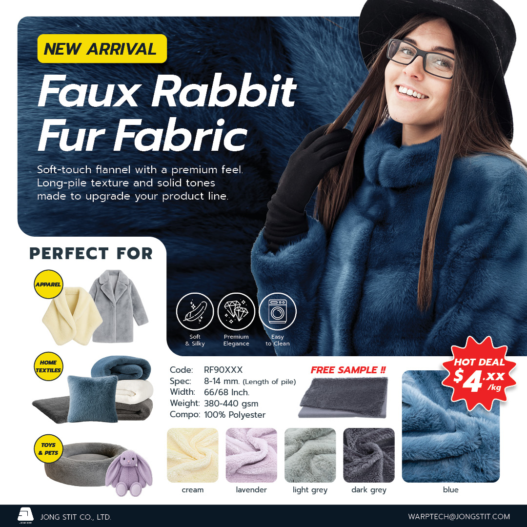 Jong_Stit's tweet photo. Soft, warm, luxurious &amp; 100% animal-friendly. Our faux rabbit fur is made with high quality polyester and recycled polyester, perfect for your winter product. 

DM for more details!   
☎️+66 82-850-1165   
📷https://t.co/TV4ZBcwJ0S 

#FauxFur #HomeDecor #Winter https://t.co/tmhcXlkIuG
