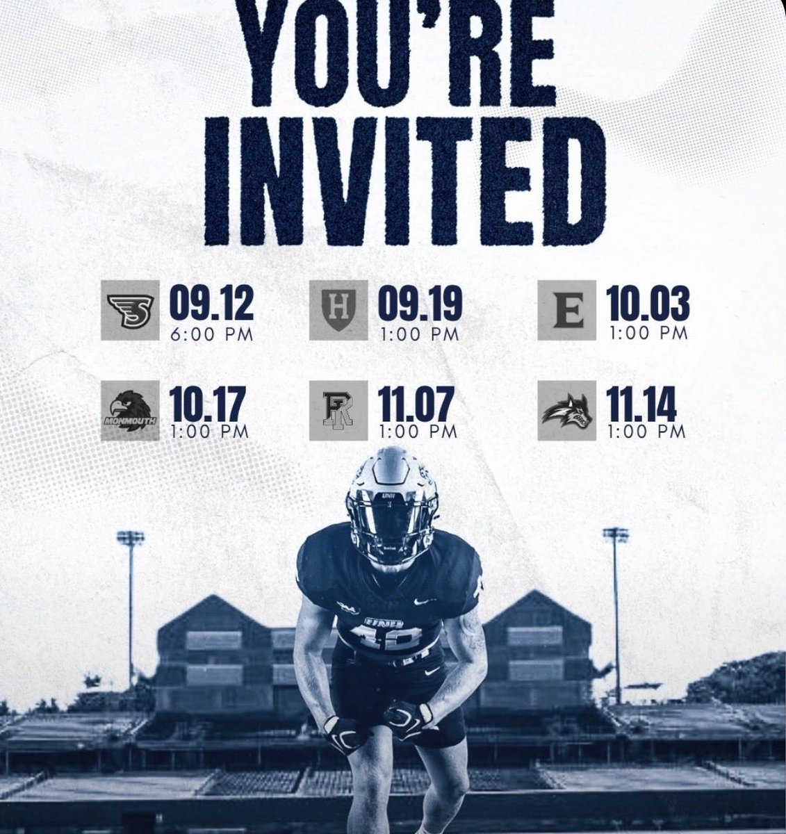 KristianBu15030's tweet photo. Thank you @Coach_Bick for the gameday invite at @UNH_Football Looking forward to visiting UNH on October 3rd for the game against Elon for an unofficial visit. Excited for the opportunity to meet the coaching staff, experience game day, and learn more about the program. 
@CoachGoldrich 
@coachtfogg 
@603Recruiting