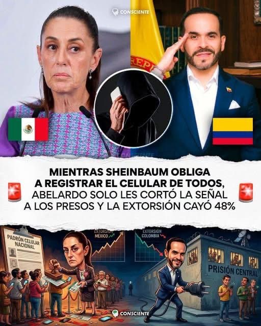 VigiaCiudadano7's tweet photo. INHIBIDORES DE SEÑAL EN LAS CARCELES ,, ESO ES LO QUE DEBE HACER CLAUDIS Y NO ANDAR JODIENDO A LOS CIUDADANOS,, 
Del muro de Consciente 

MIENTRAS SHEINBAUM OBLIGA A REGISTRAR EL CELULAR DE TODOS, ABELARDO SOLO LES CORTÓ LA SEÑAL A LOS PRESOS Y LA EXTORSIÓN CAYÓ 48%

957 extorsiones en julio. 499 en agosto. Son 458 víctimas menos en 30 días, según el balance oficial de seguridad del primer mes de gobierno en Colombia.
El 24 de agosto el Ministerio de Justicia y el MinTIC sentaron en la misma mesa a Claro, WOM y al resto de operadores con una sola idea: cortarle la comunicación a los presos. Ya van 14,668 equipos y chips pedidos para bloqueo y más de 72,000 celulares decomisados dentro de los penales en año y medio.

En México el camino fue otro. Desde enero cada persona tiene que amarrar su línea a su CURP, y la que no se registre se queda sin servicio. Millones ya pasaron por el trámite. El Gobierno lo vendió como la herramienta indispensable contra el fraude y la extorsión telefónica.
Todo ese padrón, y la extorsión no cede: 6,562 víctimas en el primer semestre de 2026, un 9% más que el año pasado y el peor arranque de año en 11 años, según las cifras oficiales. Y eso sin contar el 97% de casos que nunca se denuncian. Hasta Coparmex está pidiendo lo mismo que ya hizo Colombia: inhibidores de señal en las cárceles.

Colombia lo resolvió sin ficharle el celular a nadie.