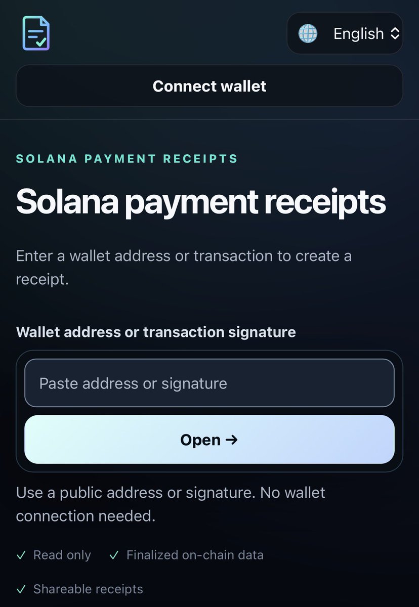 SolReceiptApp's tweet photo. Ever sent a Solana payment and realized a block explorer link explains almost nothing?

That’s why we built Sol Receipt.

Paste a transaction → get a clean receipt you can actually send.

No wallet connection needed.

Try it ↓
https://t.co/QzFlvL9KCW

#Solana https://t.co/0fKC9Qa0yP