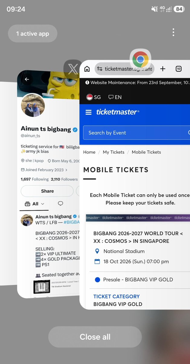 ainun_ts's tweet photo. WTS BIGBANG tickets in Singapore for 
📅  18th October

4× VIP gold seated
1× CAT 1 PD7 ROW 1

Original price+50 
Proofs available ✅️
Ticketmaster transfer ✅️
#BIGBANG_IS_BACK #BIGBANGinSG #BIGBANGinSINGAPORE #wtb #wts tags: #gdragon #daesung #TAEYANG #BIGBANG #COSMOS_WORLD_TOUR