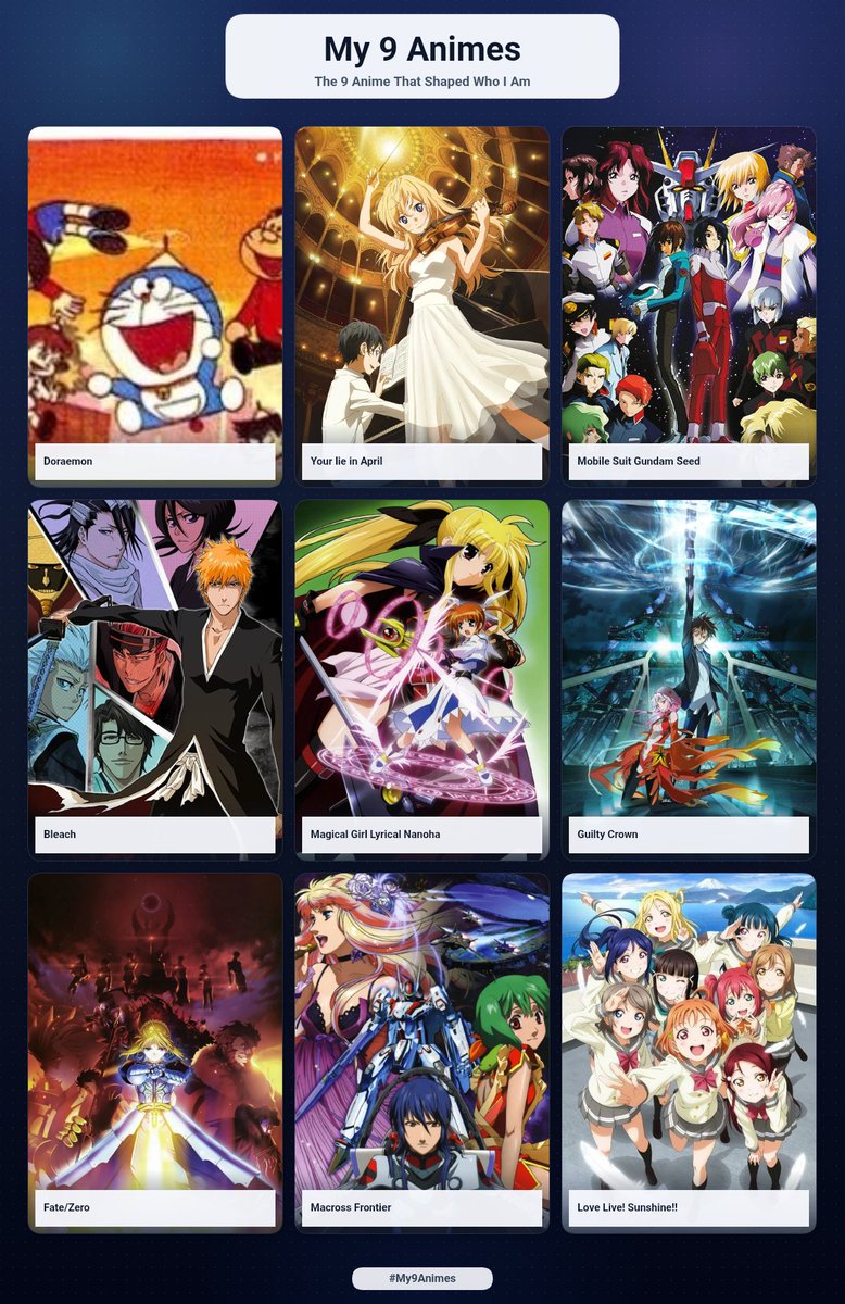 Nick421_main's tweet photo. Super hard to pick but these anime contributed the most to my life

#My9Animes #私を構成する9つのアニメ https://t.co/LEd8WarVdF