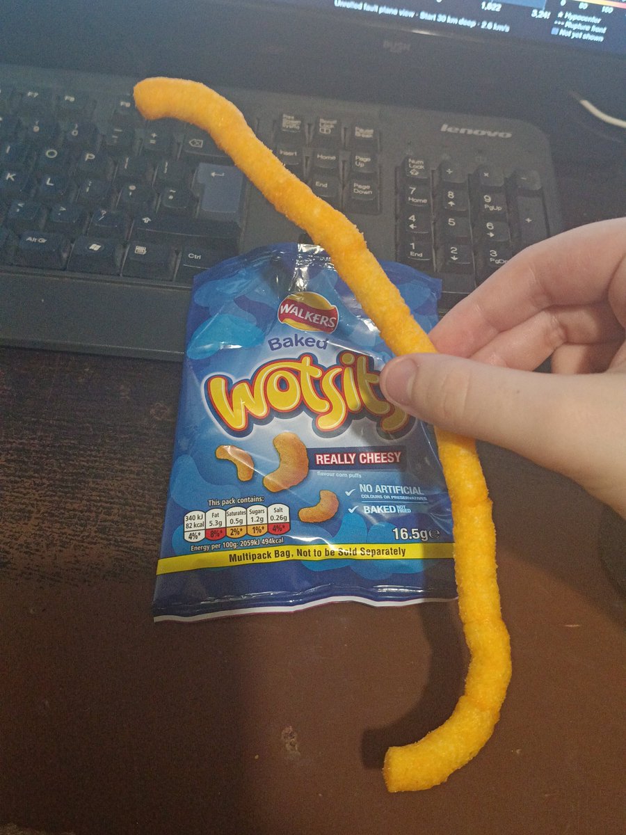 coopsthechef's tweet photo. You remember just getting bored with your Wotsits in school or whatever and just doing this with them to make a very long one before showing your friends https://t.co/fgSqgBQsKU