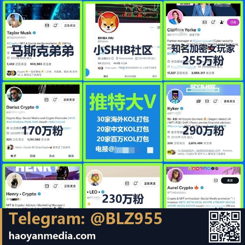 QQ6450952's tweet photo. 💼 行业服务速递

✖️🐦20个小推特大V打包宣发，覆盖400万粉丝，一次推广触发百万阅读量！ 私聊我获取打包价格
马斯克弟弟发推，shib社区发推

━━━━━━━━━━━━━
💼 豪言传媒 · Web3 全案服务
官网搭建 ｜ DApp 前端 ｜ 小程序/APP ｜ 品牌策划 ｜ 海外传播
💬 Telegram: @BLZ955 https://t.co/RB1qQjYPVR