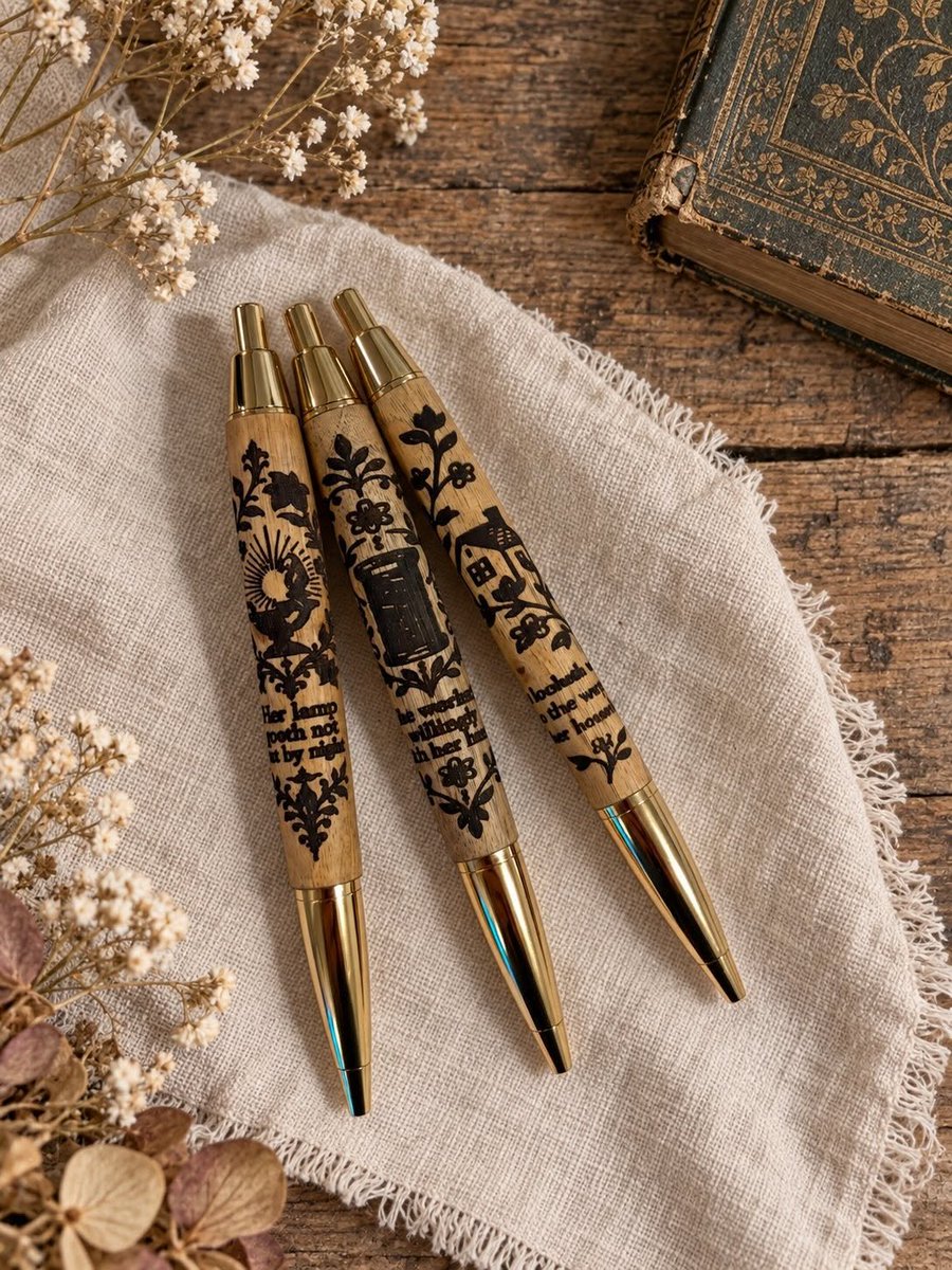 ScriptorMaximus's tweet photo. The Faithful Household Collection 🤍

We created this collection to honor the faithful work of women who build, tend, serve, create, and care for their homes with purpose.

Each pen is inspired by the picture of a diligent and faithful woman in Proverbs 31:

The Night Owl — “Her lamp goeth not out by night.”
For the mothers up in the quiet hours — rocking babies, tending little ones, praying, comforting, and faithfully doing the work no one else sees.

The Spindler — “She worketh willingly with her hands.”
For the woman who creates, serves, works, and uses her hands with purpose.

The Keeper — “She looketh well to the ways of her household.”
For the woman who faithfully watches over the people and home God has entrusted to her care.

We believe the ordinary work of the home matters. The meals made, children taught, work finished, prayers prayed, and countless unseen acts of service are all part of building something that lasts.

These pens were made as a small reminder of that calling.

Made by hand. Made to be handed down.

The Faithful Household Collection is available now at https://t.co/zZPZ2UtWgG

#ScriptorMaximusPens #FaithfulHousehold #Proverbs31 #homemaker #motherhood