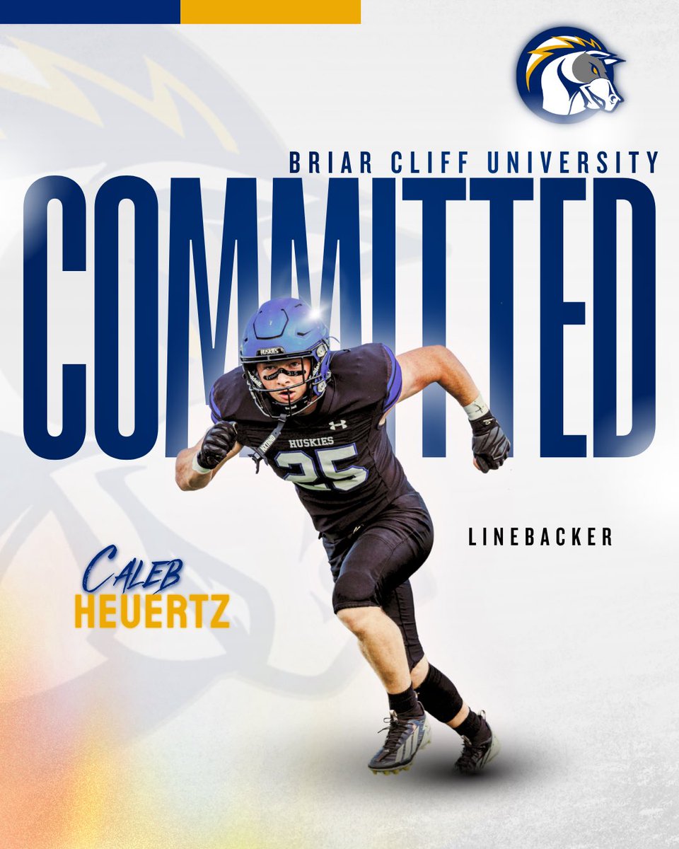 Caleb_Heuertz's tweet photo. Excited to announce my commitment to @BriarCliffFB. Truly blessed to be able to continue playing the game I love at the next level. Thank you to every coach who took a chance on me and recruited me, I will be forever grateful for all the relationships I made along the way.🔵🟡🐴 https://t.co/zZuQYslts4