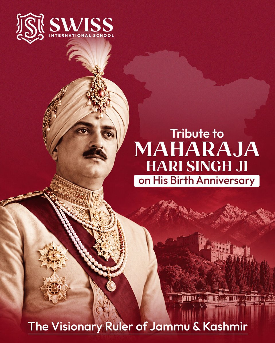sisbhaderwah's tweet photo. 🌟 A Tribute to Greatness 🌟

Honoring the legacy of Maharaja Hari Singh Ji on his birth anniversary, a visionary leader who shaped the future of Jammu &amp; Kashmir. At Swiss International School, we draw inspiration from his ideals to foster growth, courage, and innovation. https://t.co/jHo5deSRh3