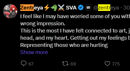 TN90_ZeNo's tweet photo. @zentreya Zen, Imma let you finish, Imma let you finish...but I caught your message at 67 comments.

67 Comments and 69 RTs. If this ain't a sign everything's gravy, I dunno what is.😉👌 https://t.co/FrZwrPot4R