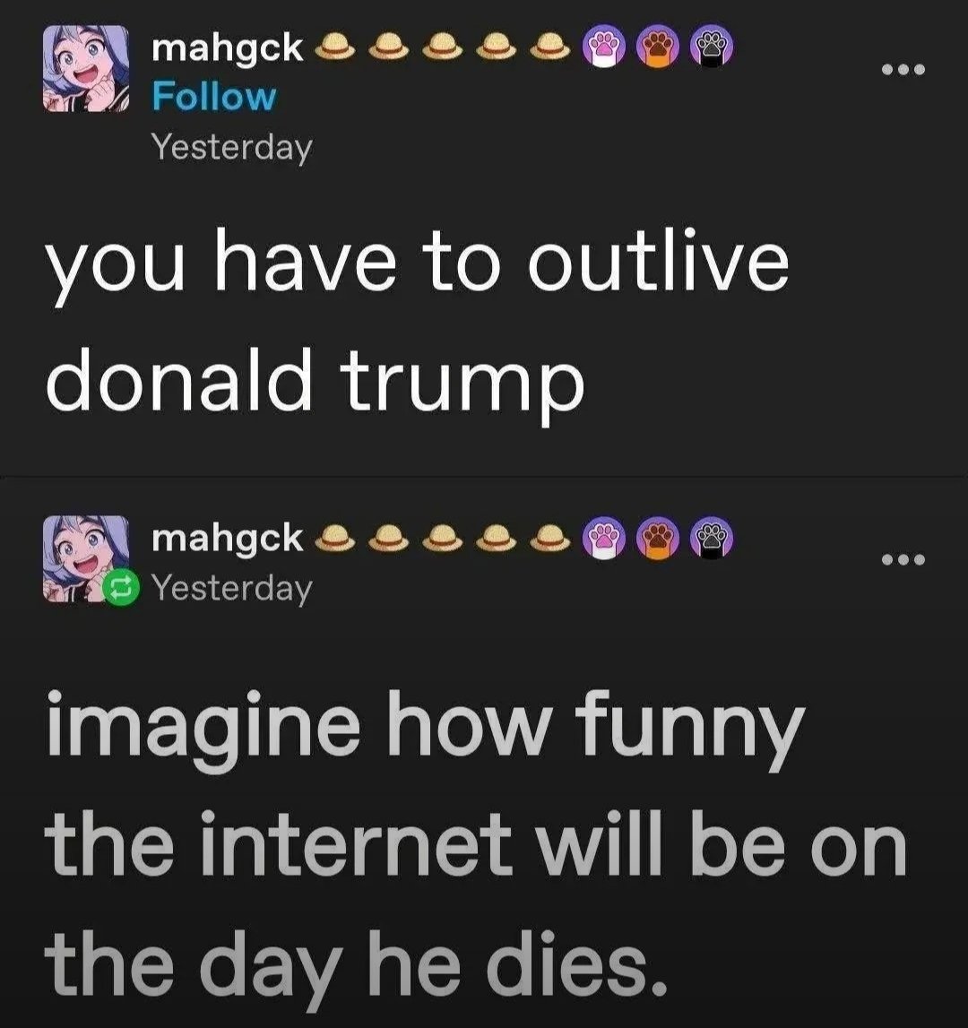 Cheezeeabutter's tweet photo. @thinkpiecetribe I literally cannot wait. Bonus points if he dies during his term and dies publicly and pathetically from natural causes. https://t.co/K5qPcfpY5i
