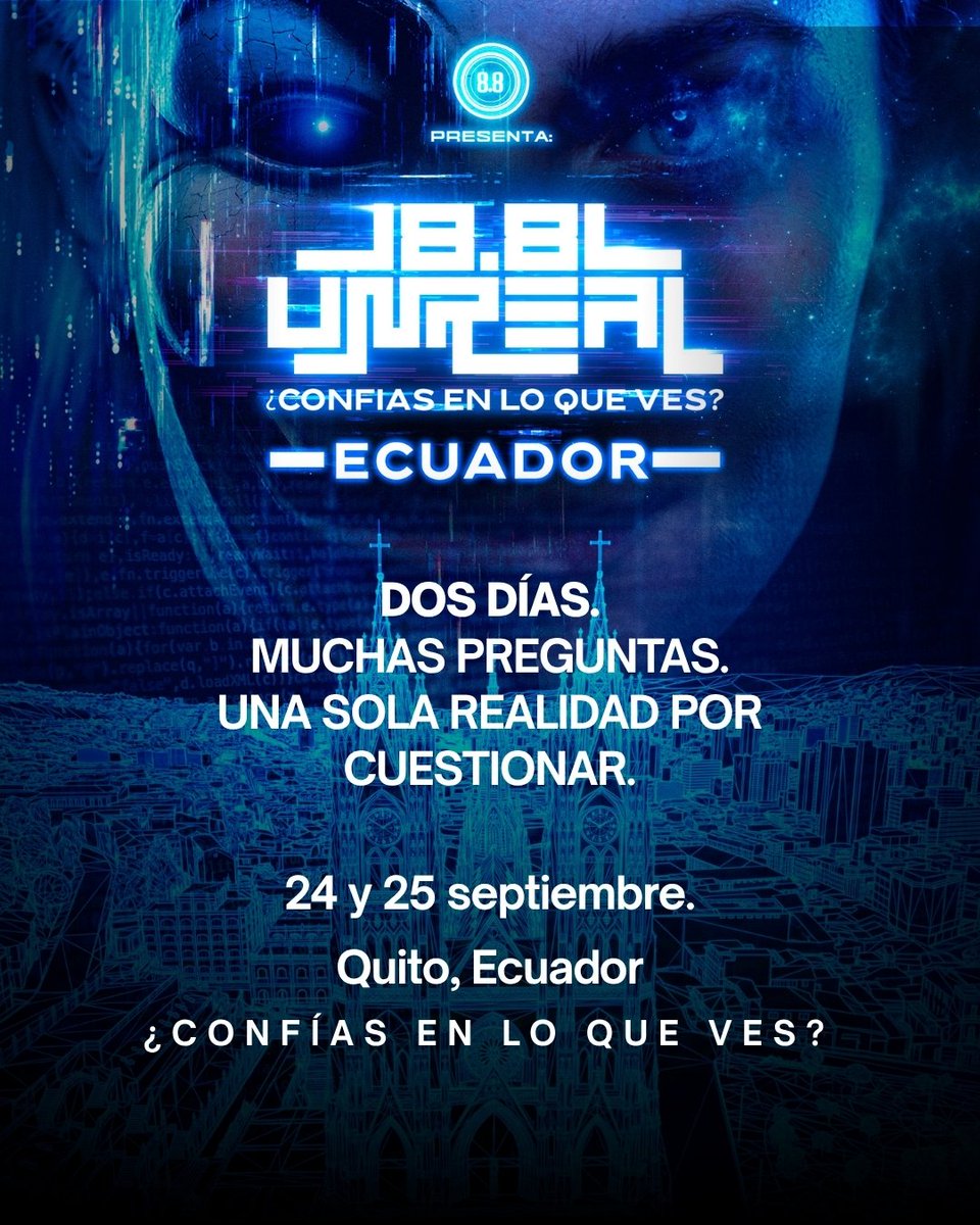 8dot8's tweet photo. La agenda de 8.8 Unreal Ecuador ya está aquí 🇪🇨

Este 24 y 25 de septiembre, Quito será el punto de encuentro para dos días de hacking, inteligencia artificial, privacidad, ciberseguridad, investigación y conversaciones sobre las amenazas que ya están transformando nuestro mundo digital.

Speakers, especialistas y profesionales de distintos sectores se reunirán para hacer lo que mueve a 8.8 desde hace 16 años: compartir conocimiento y democratizar la ciberseguridad en nuestra región.

Desliza, revisa la agenda y arma tu ruta para estos dos días.

📅 24 y 25 de septiembre de 2026
📍 IAEN,  Quito, Ecuador
Entradas en >>> https://t.co/5niVDZ1NZm

Nos vemos en 8.8 Unreal Ecuador.

¿CONFÍAS EN LO QUE VES?

#ciberseguridad #hacking #ia #ecuador