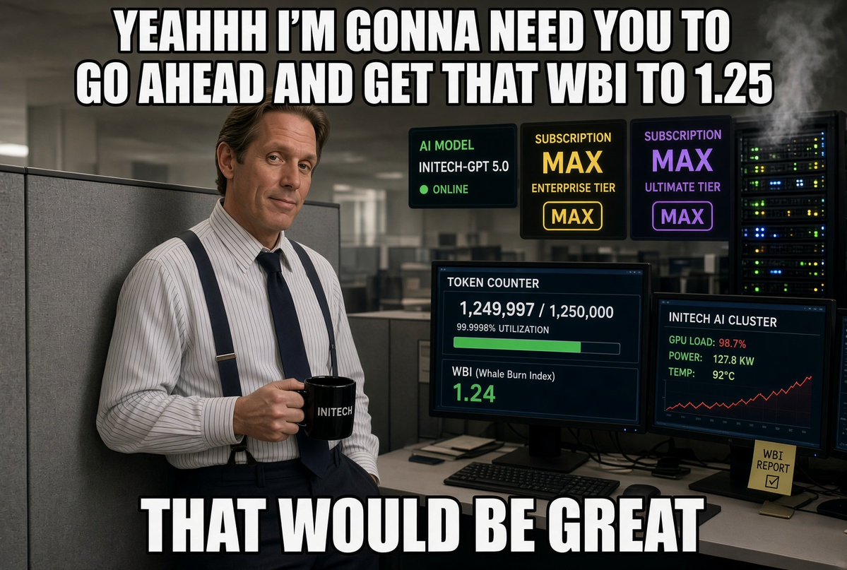 genx7up's tweet photo. Forget the 90s TPS reports and those cover sheets that made everyone want to quit on the spot. 

We’ve got a new TPS - Token-Per-Subscription. It’s the people stacking every max-tier plan they can get their hands on and burning a billion tokens a day like it’s nothing. Or let's call it the Whale Burn Index (WBI).

Old TPS was pointless busywork. New TPS is just how you know someone’s actually building and melting the servers with their efficient harness. Simple math: daily tokens (in billions) divided by the number of max subs. 

What’s your ratio? Drop the numbers if you’ve got them.#OfficeSpace #BuildInPublic #WBI