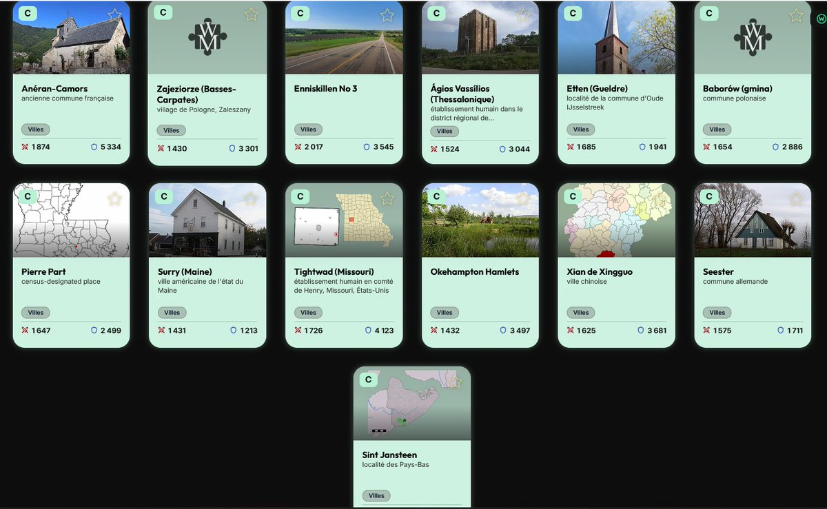 SethArcEnCiel's tweet photo. Pour celles et ceux qui cherchent des villes et villages dans #wikimasters, voici la liste de tous ceux que j'ai pour le moment. Je vais sans doute mettre à jour ce post régulièrement.
N'hésitez pas si vous êtes intéressés ⤵️ https://t.co/jQirG5dFGm