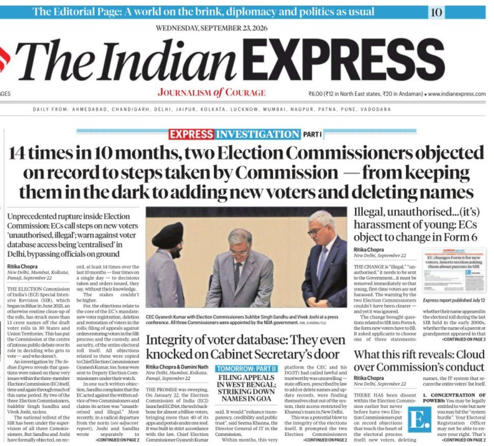 arunp2810's tweet photo. Many of us having come back from the brink of disenfranchisement, the mindless SIR process has created deepest apprehensions in the minds of citizens. And  now this dissension within the ECI! What does all this mean? https://t.co/X6lOqIK3ME