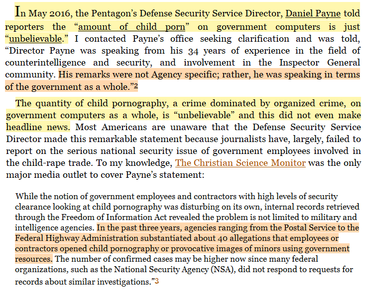 toxictiramisu's tweet photo. In 2011, the Pentagon reported up to 5,200 DoD employees &amp; contractors w/ security clearances were involved in CP networks on government computers, yet no one was charged. From 2003-2012, US military members were involved in 30,000 child abuse cases, including 118 child murders. https://t.co/dEGWFSPS35
