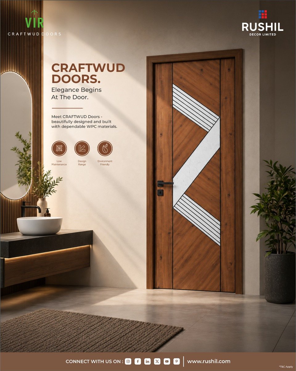 Rushil_Decor_'s tweet photo. One door. Many Advantages🚪✨

VIR Craftwud Doors combine wood-inspired style with moisture resistance, easy maintenance and lasting performance.

#VIRCraftwudDoors #CraftwudDoors #MadeToLast https://t.co/wDvc4SpUR0