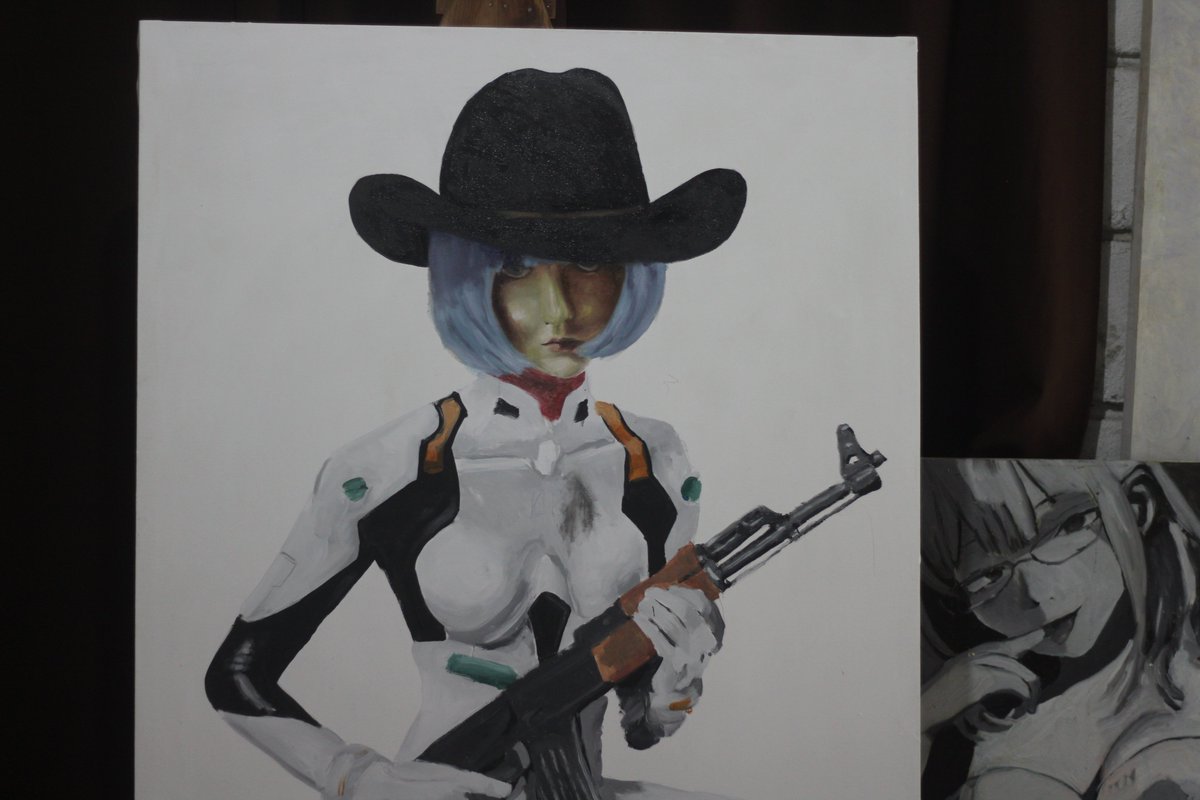 AlfredoSc__'s tweet photo. Rei ayanami 
Proceso primer capa de pintura al óleo 
120 x 120 cm 
#artpainting🎨 https://t.co/1lvlR51Mm2
