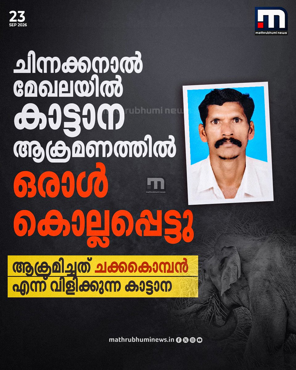 mathrubhuminews's tweet photo. ചിന്നക്കനാൽ മേഖലയിൽ കാട്ടാന ആക്രമണത്തിൽ ഒരാൾ കൊല്ലപ്പെട്ടു. ഇടുക്കി പന്നിയാർ എസ്റ്റേറ്റിലെ പന്തടികളം സ്വദേശി വിജയനാണ് കൊല്ലപെട്ടത്. ചക്കകൊമ്പൻ എന്ന് വിളിക്കുന്ന കാട്ടാനയാണ് ആക്രമിച്ചത്.
#IdukkiNews #WildElephantAttack #ChakkaKomban #Chinnakkanal https://t.co/B0Wbvm12kM