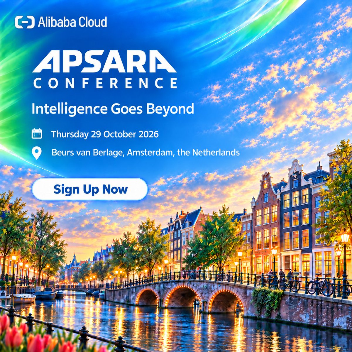 alibaba_cloud's tweet photo. Apsara Conference 2026 is heading to Amsterdam for its overseas debut.

Under "Intelligence Goes Beyond", get closer to the latest AI trends, model advances, agents, and real-world applications.

Oct 29 | Beurs van Berlage, Amsterdam

We'd be delighted to welcome you in person!