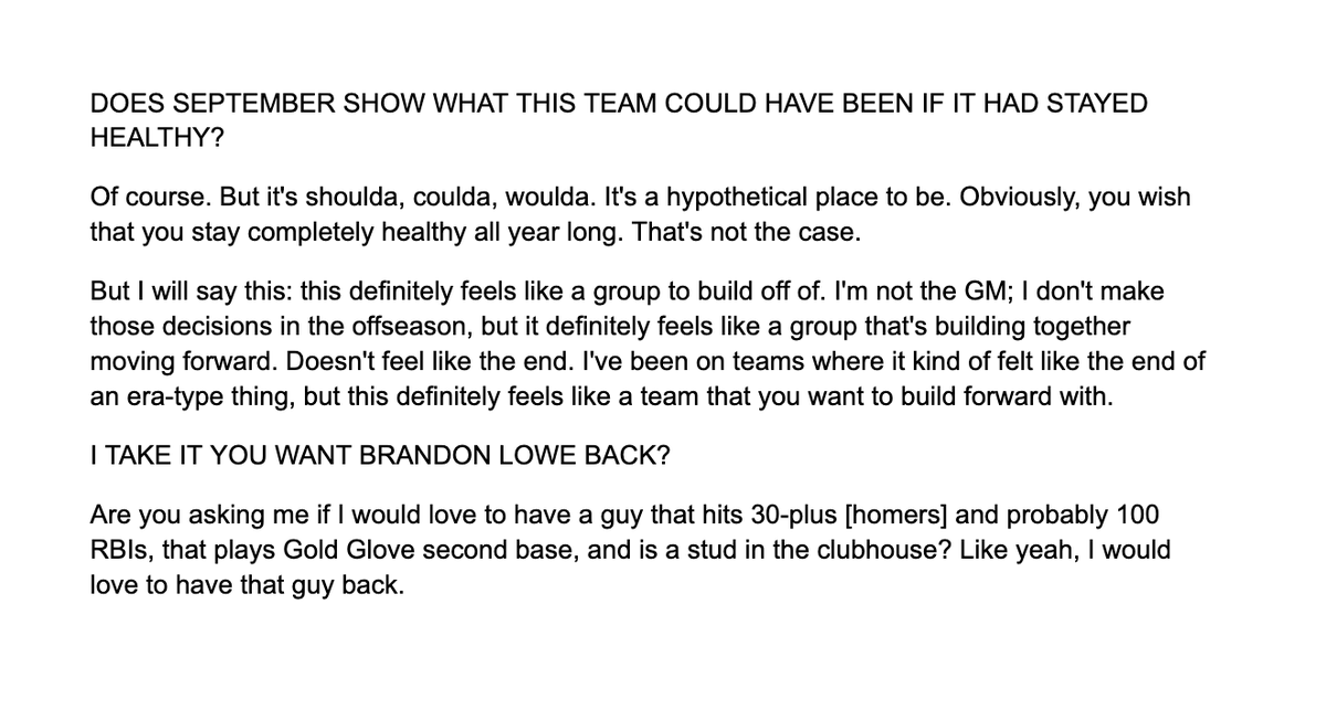 colin_beazley's tweet photo. Asked Ryan O'Hearn if this September (13-6) shows what the Pirates could have been if not for injuries this season. 

He shared what he's hoping for this offseason... including a Brandon Lowe return. His comments: https://t.co/Nd1ocq7VNw