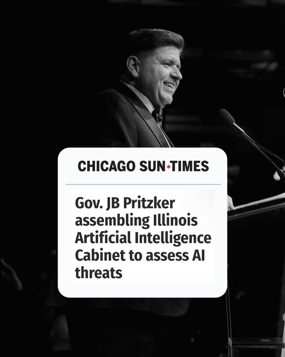 JBPritzker's tweet photo. It's time to rein in AI. 

I signed an executive order creating our new Illinois Artificial Intelligence (AI) Cabinet. 

Illinois is stepping up. It's time for Congress to do the same. https://t.co/YWLmoFotRJ